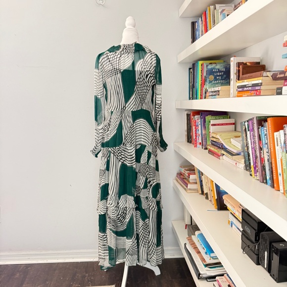 Anthropologie Marais Green Printed Chiffon Maxi Dress Size XS - Picture 8 of 15